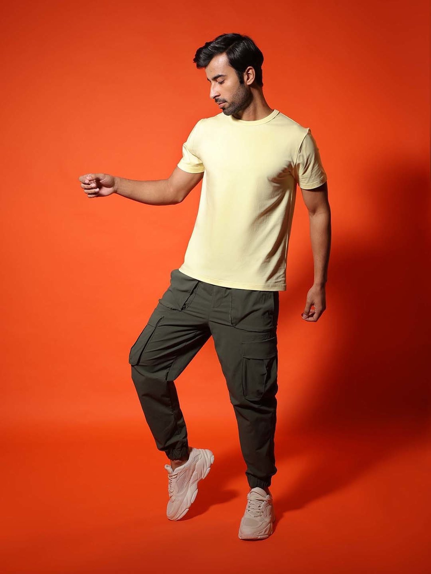 SUBTRACT Lemon Yellow Regular Fit Crew T-Shirt