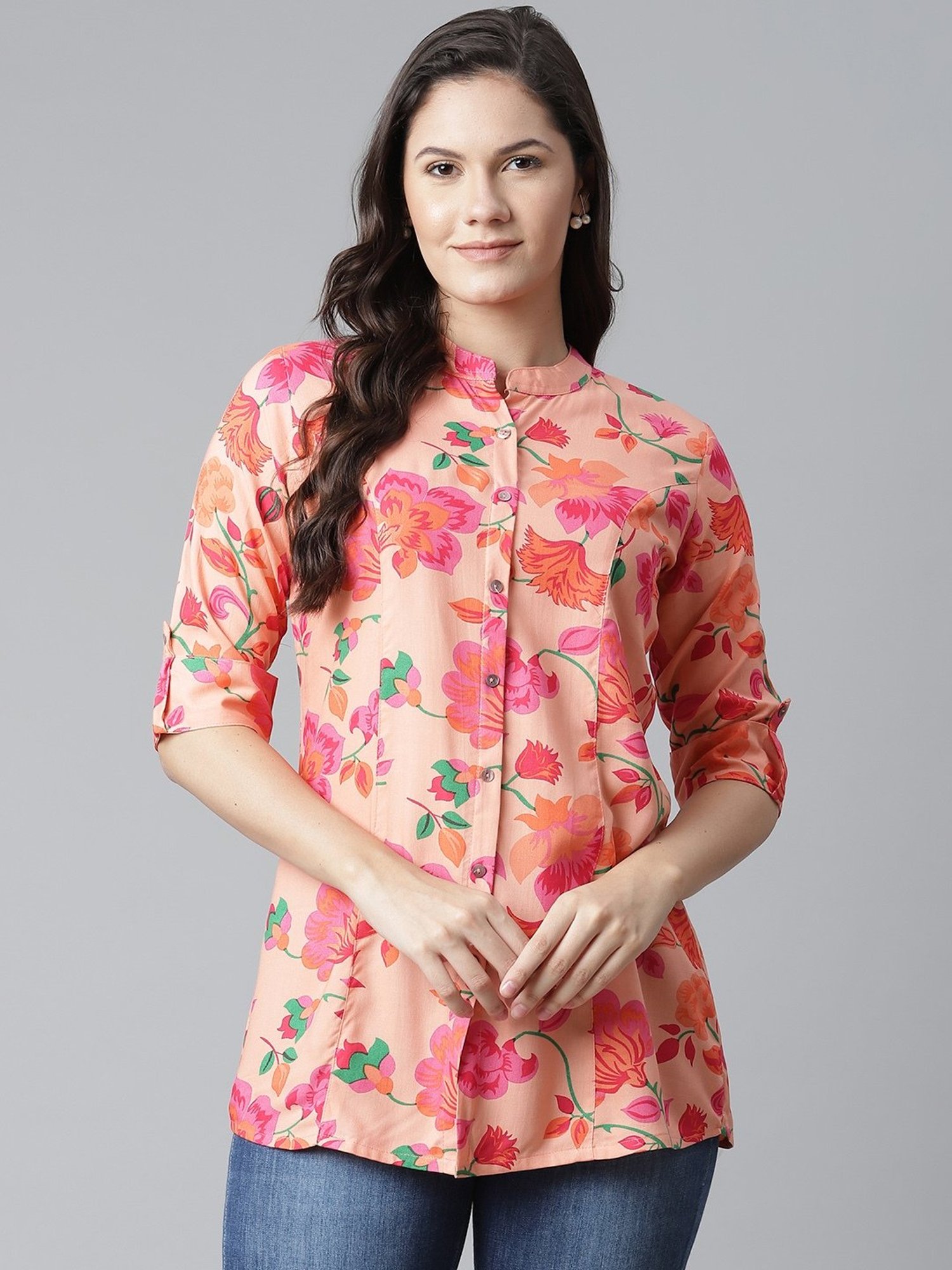 Divena Cotton Peach Floral Top