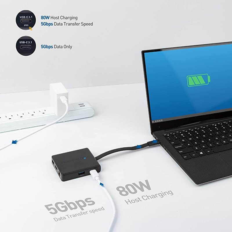 USB C Hub with 4K HDMI 80W Charging UHSII Card Reader 4X USB and Gigabit Ethernet USBC and Thunderbolt 3 Port Compatible with Suface Pro 7 MacBook Pro Dell XPS and More