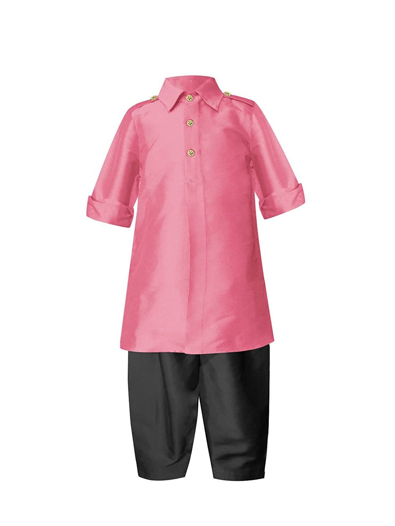 A.T.U.N. Pink & Black Solid Full Sleeves Pathani Kurta with Pyjamas