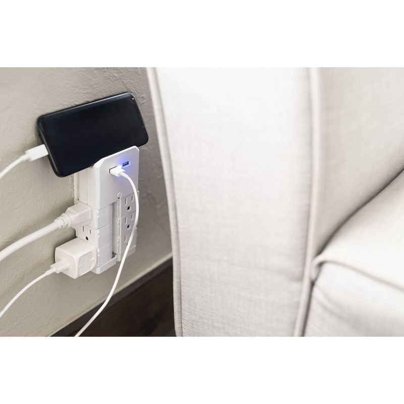 General Electric Pro 6 Outlet Swivel Sur Protector Wall Tap White