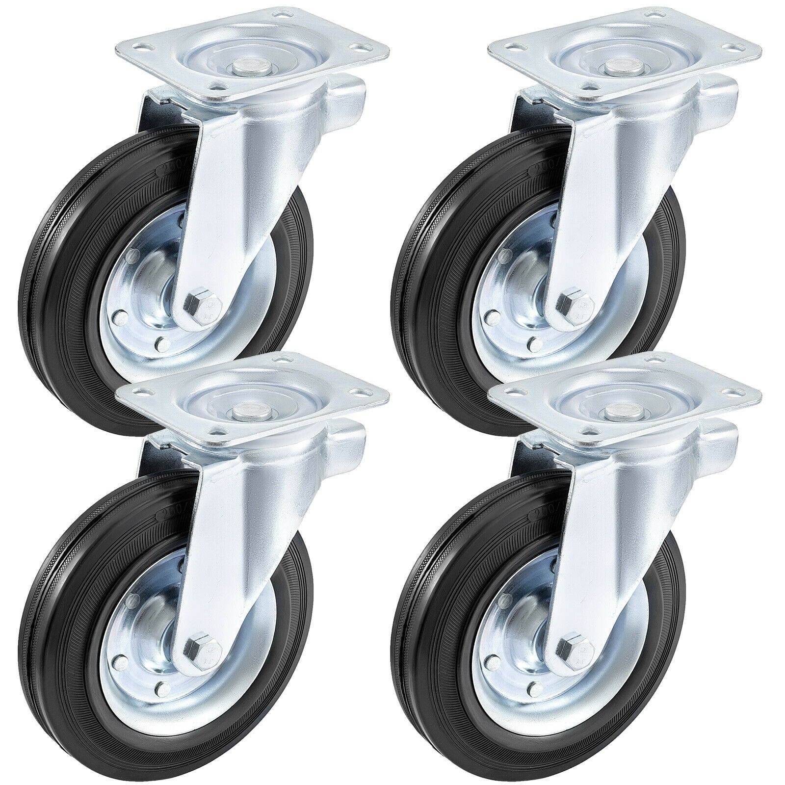 8\" Rubber Swivel Casters Steel Core 360 Swivel Steel Floor Protection Top Plate