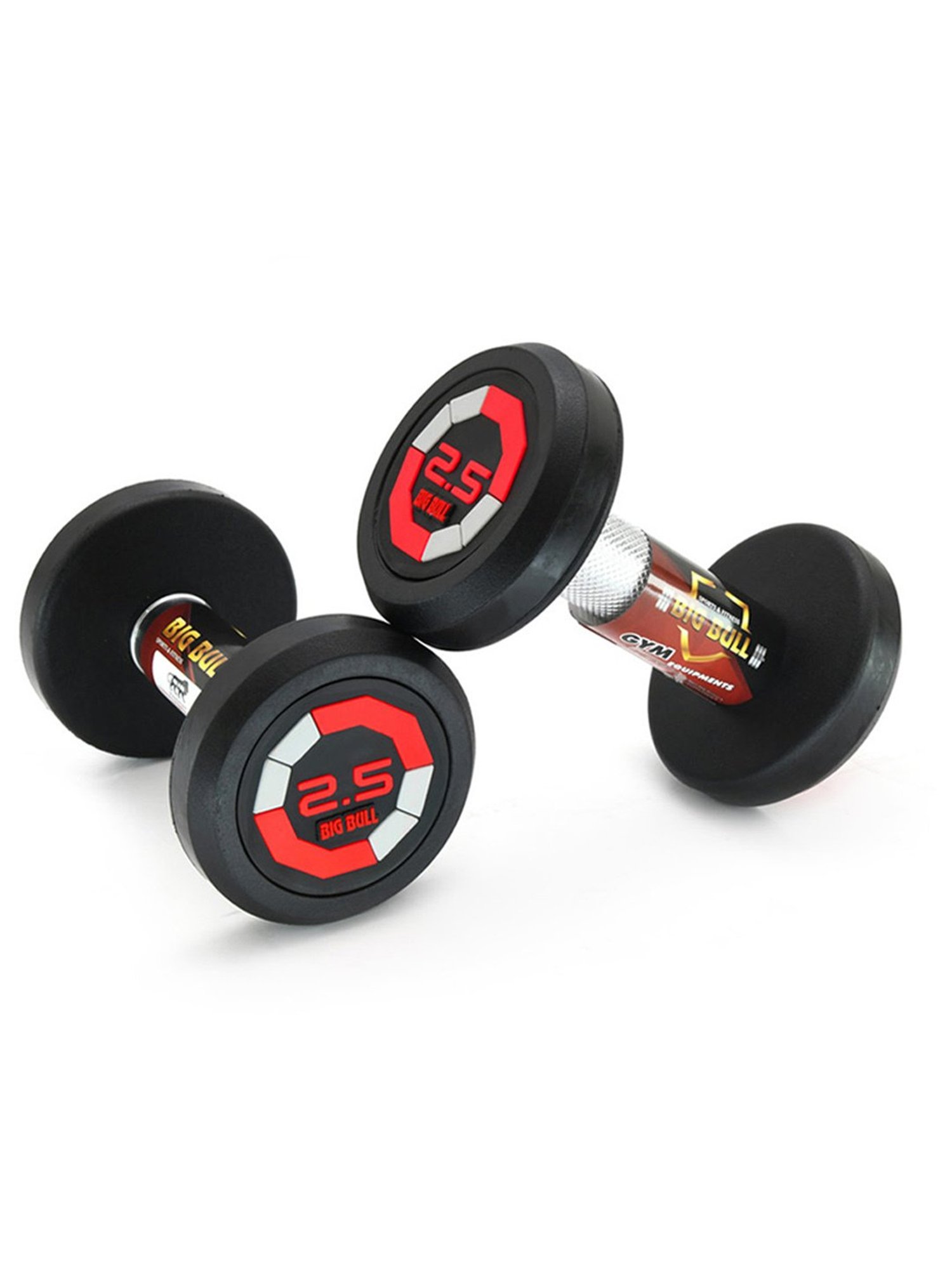 BIGBULL Rubber Coated Solid Round Dumbbell (Sold In Pair) (2.5 Kg x 2pc (Total = 5 kg), RED)