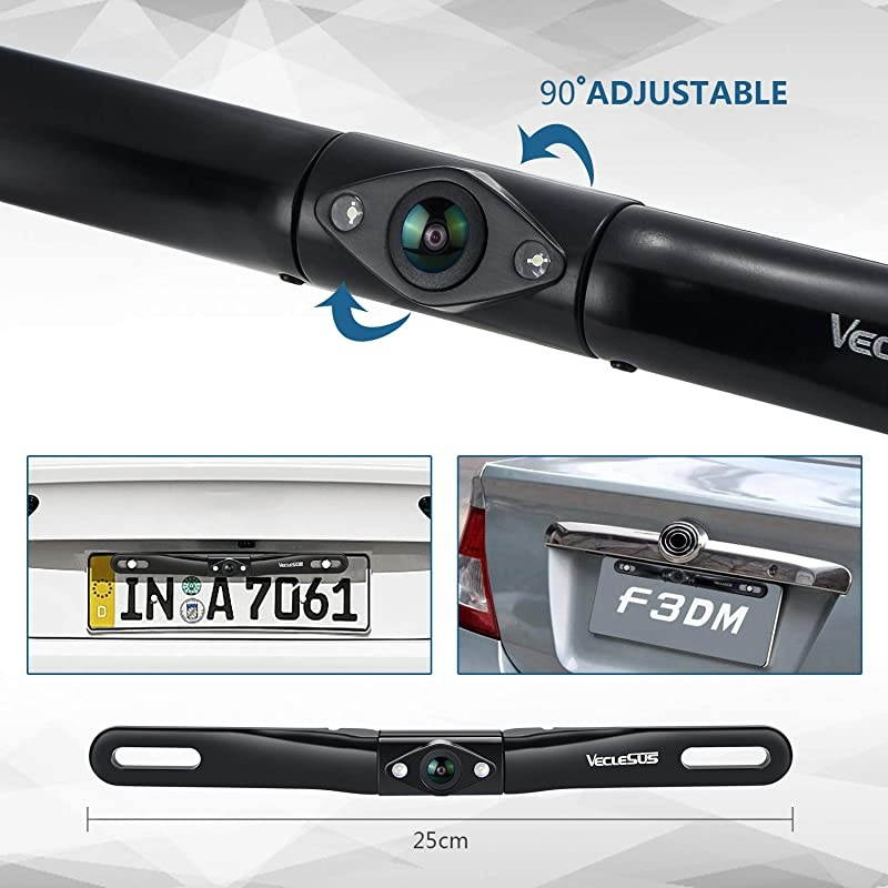 VC1 Car License Plate Backup Camera Rear View Camera Car Reversing Camera Wide Viewing Angle Night Vision RCA Adapter Wired Rear View Camera for Car Sedan SUV Pickup Truck Minivan