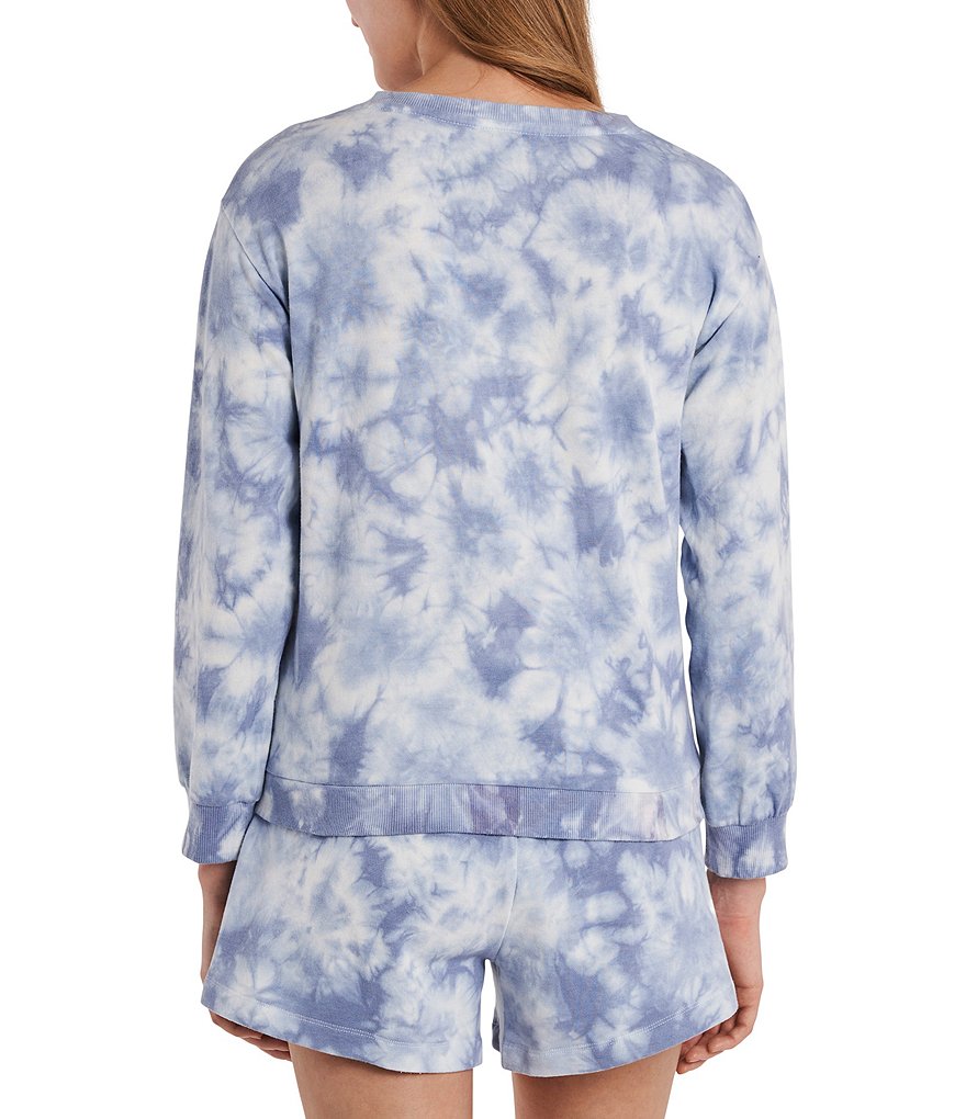Vince Camuto Long Sleeve V-Neck Tie Dye Knit Terry Pullover