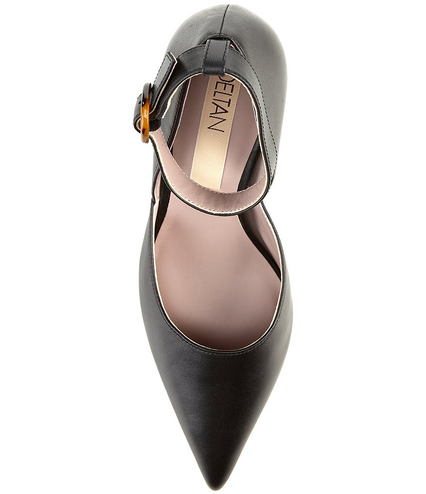 Deltan Jami Leather Ankle Strap Sculptural Tortoise Heel Pumps
