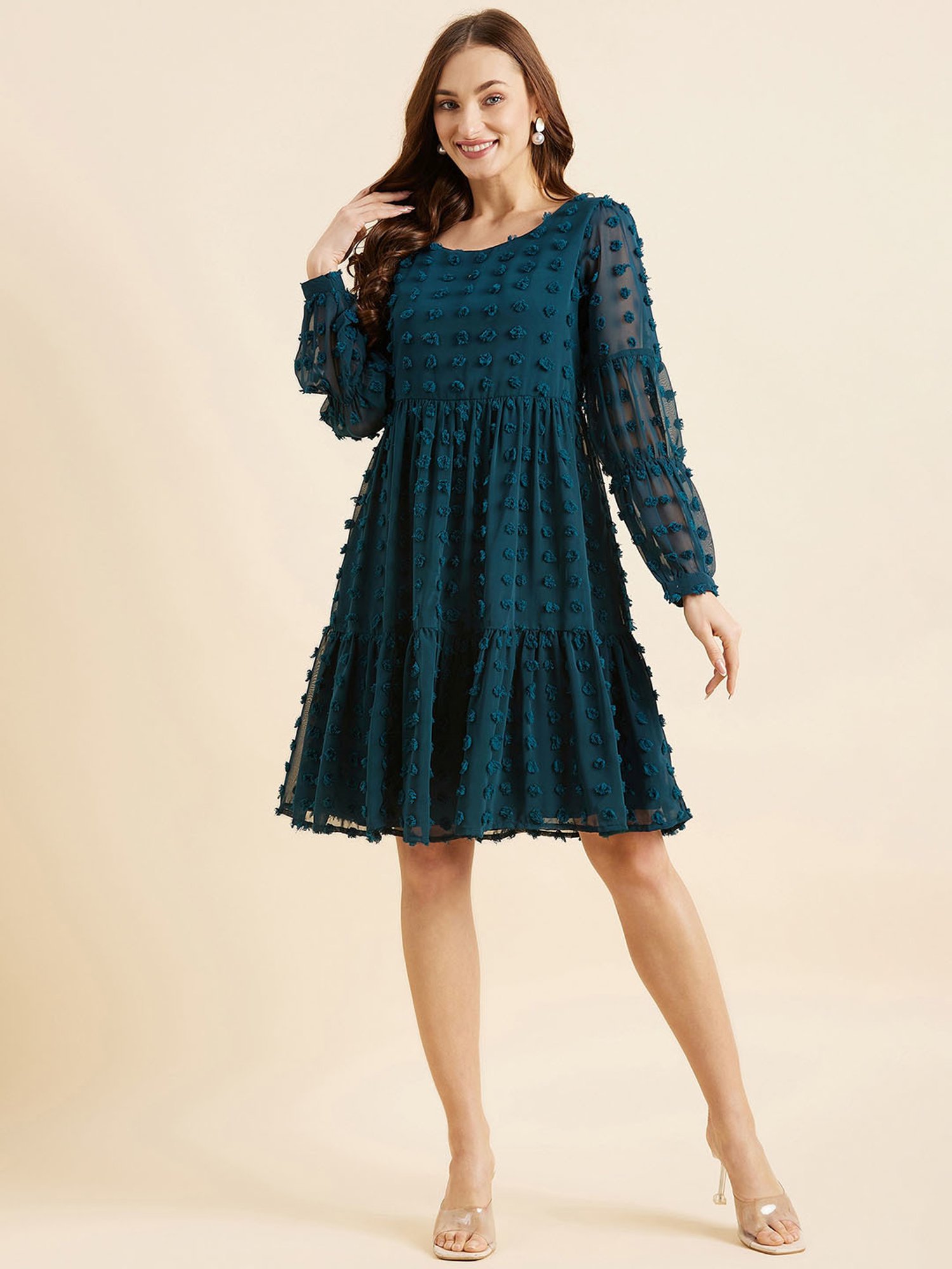 PANIT Teal Self Design Ethnic Dress