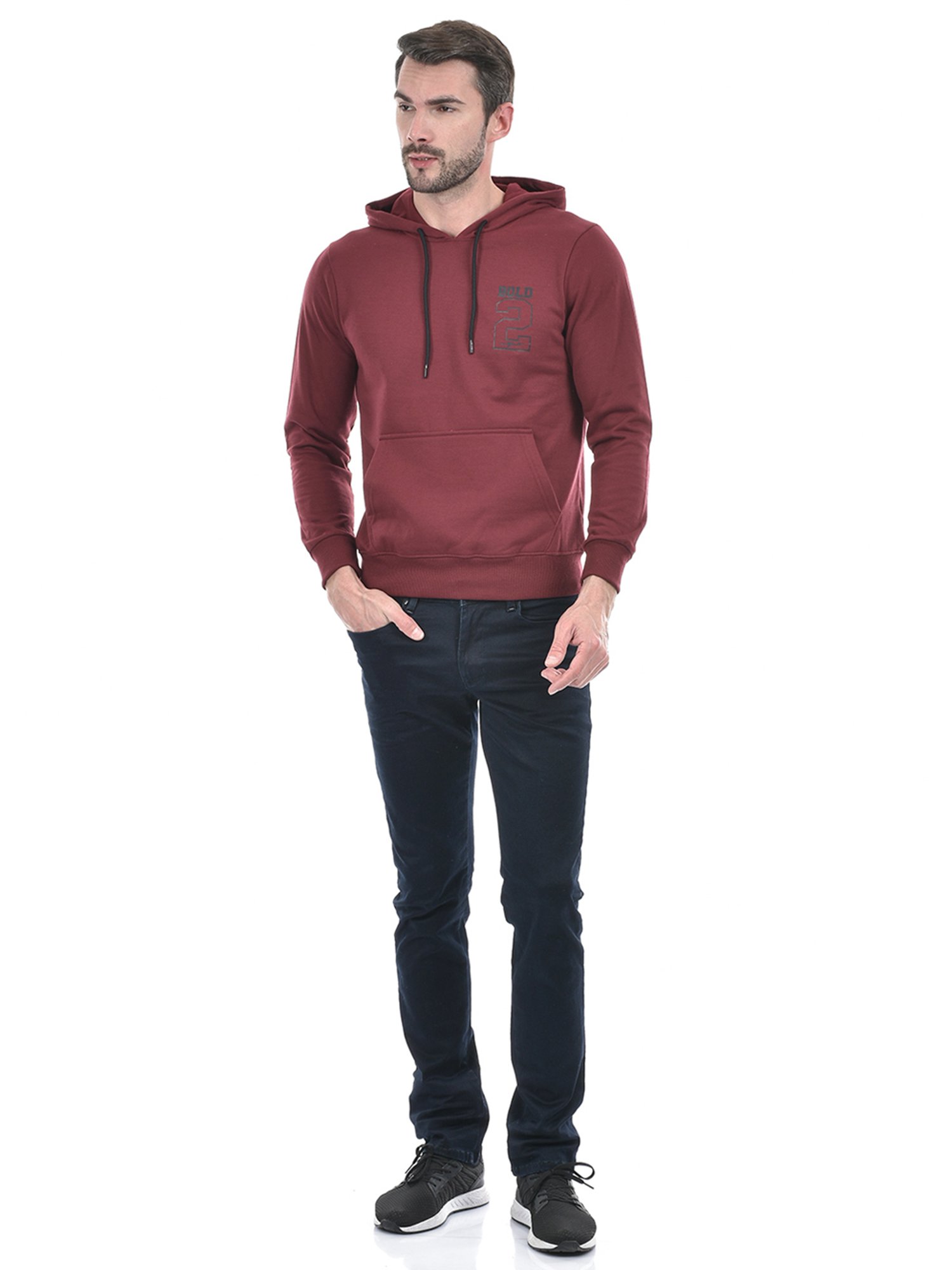 Integriti Maroon Regular Fit Printed Hooded Sweatshirt