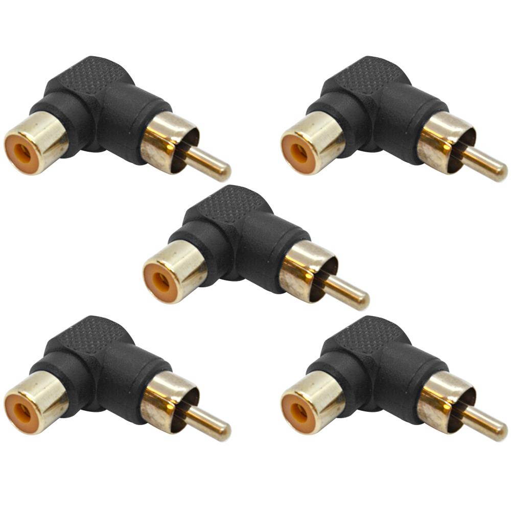 Seismic Audio - SAPT503 - 5 Pack of RCA Male to RCA Female Right Angle 90 Degree Cable Connectors -