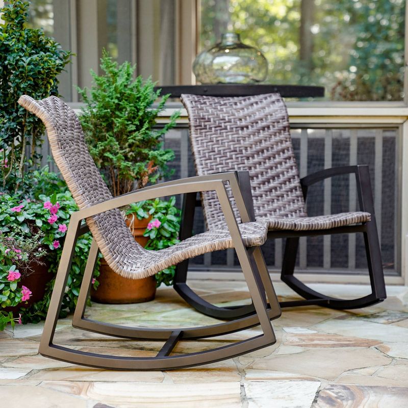 Marion 2pk Wicker Patio Rocker - Brown - Leisure Made