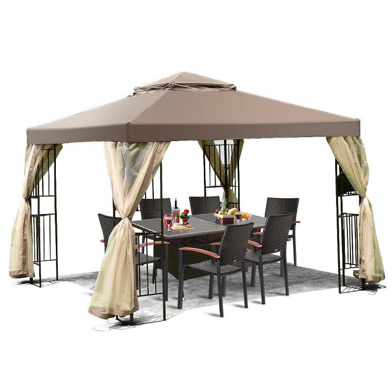 Costway Outdoor 10'x10' Gazebo Canopy Shelter Awning Tent Patio Screw-free structure Garden