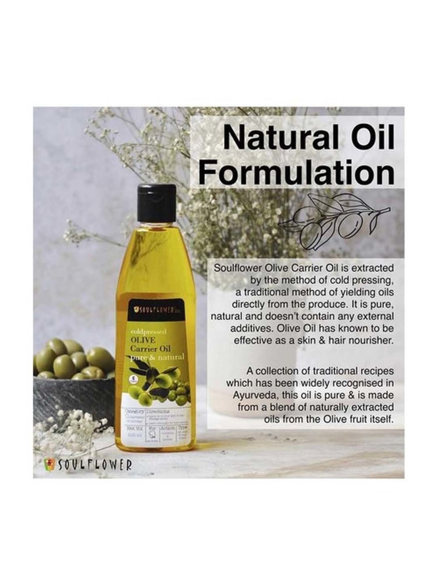 Soulflower Coldpressed Olive Oil For Hair & Skin - 225 ml