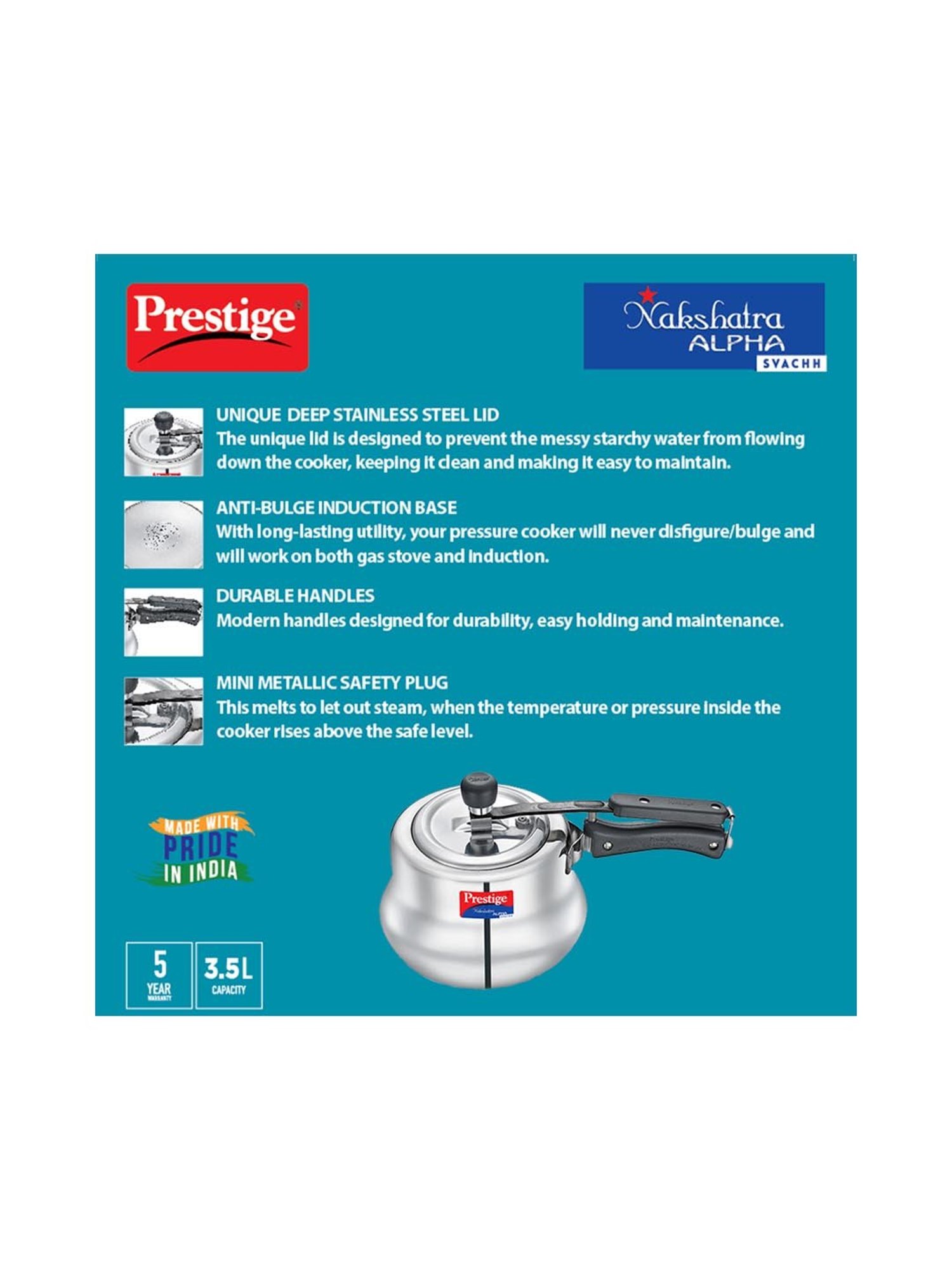 Pigeon Silver Stainless steel Pressure Cooker (10 L)