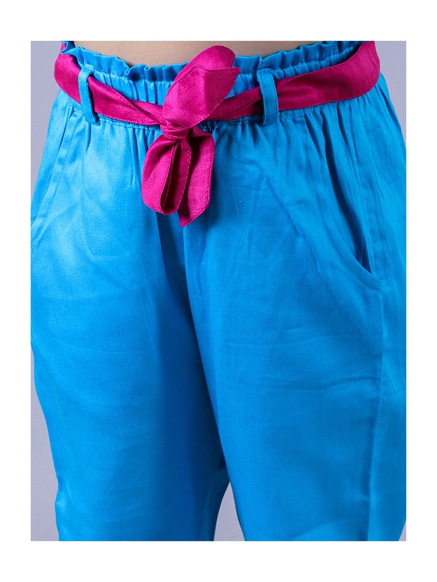 Lil Drama Kids Blue Solid Top with Pants