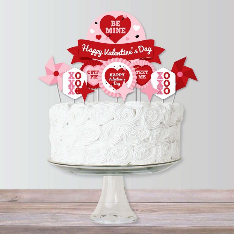 Big Dot of Happiness Conversation Hearts - Valentine's Day Party Cake Decorating Kit - Happy Valentine's Day Cake Topper Set - 11 Pieces