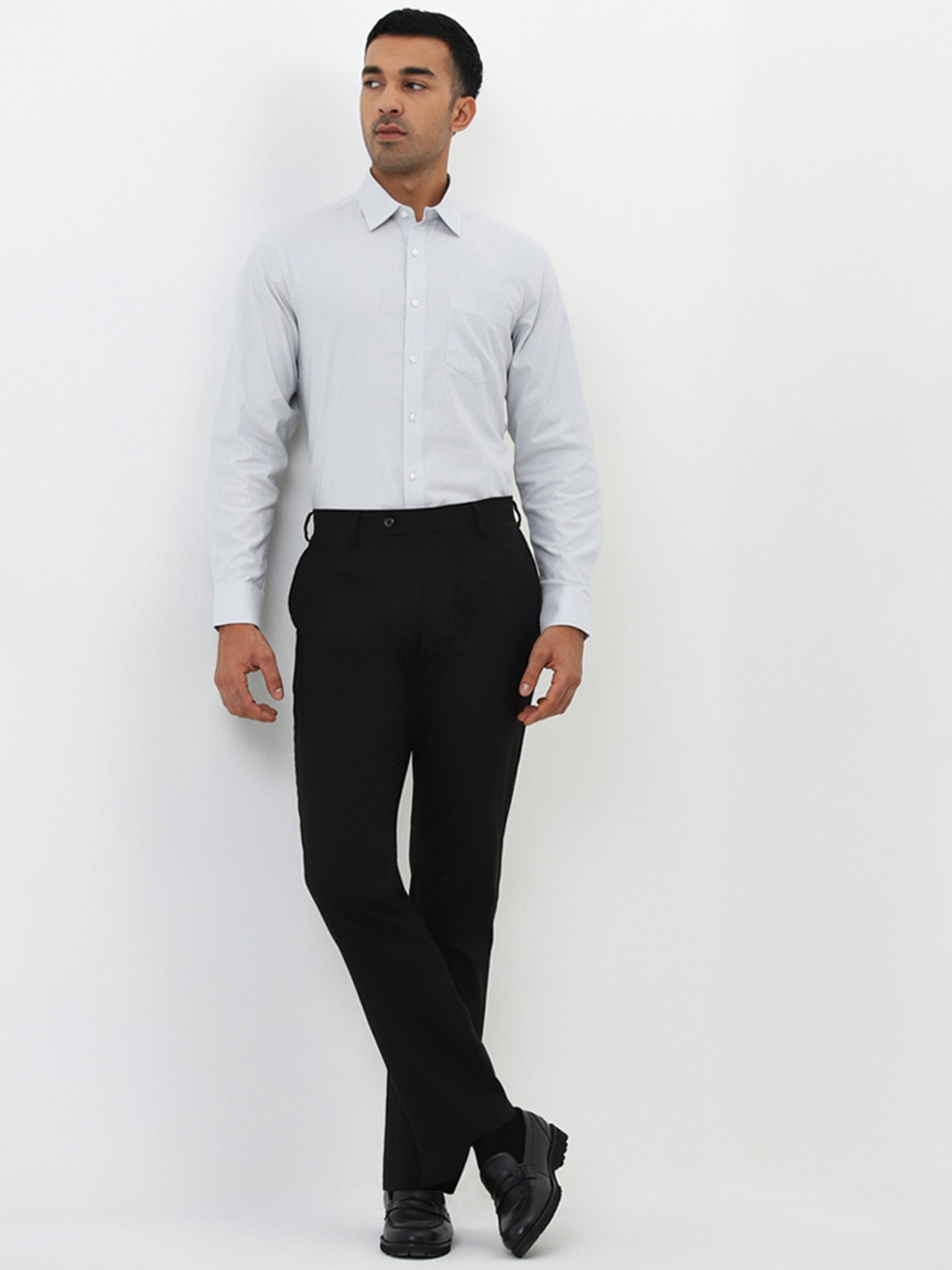 WES Formals by Westside Light Grey Self-Patterned Slim-Fit Cotton Shirt