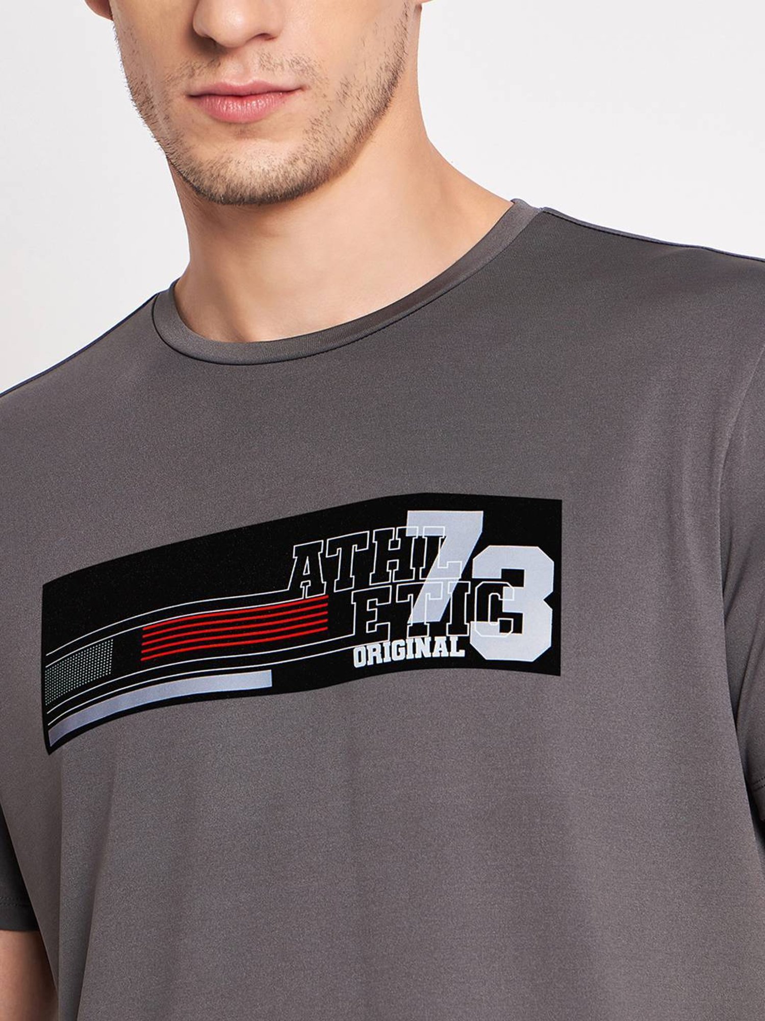 EDRIO Charcoal Grey Relaxed Fit Printed T-Shirt