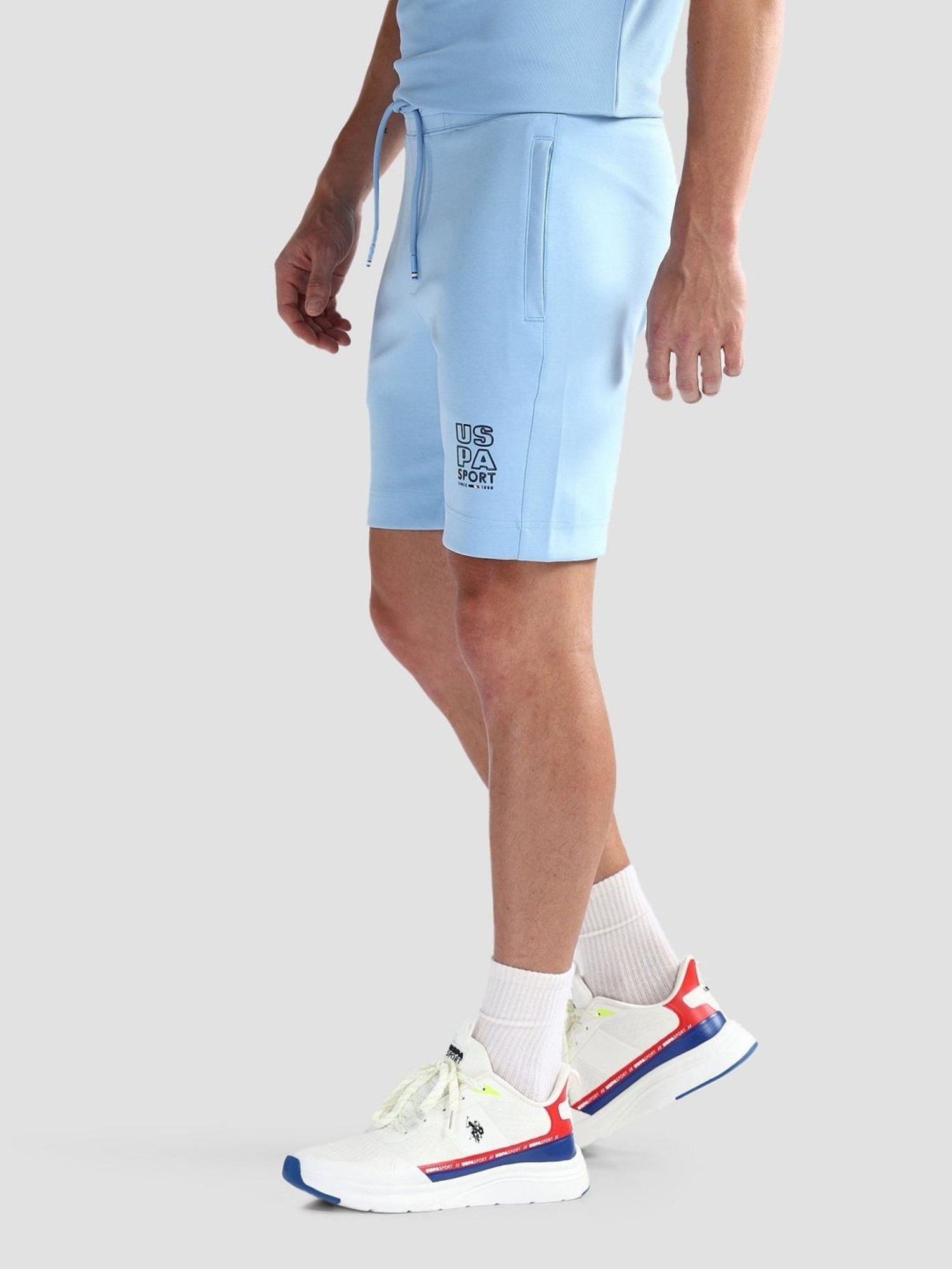 USPA Active Sky Blue Slim Fit Logo Printed Sports Shorts