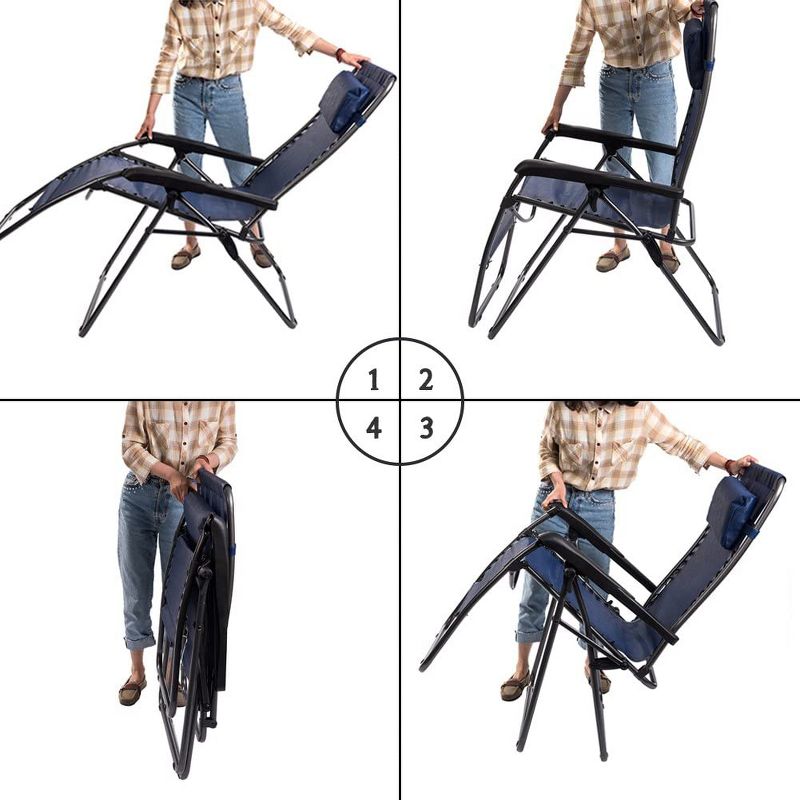 Copa Backpack Single Position Folding Aluminum Beach or Poolside Lounge Chair with Backpack Straps, Dark Blue