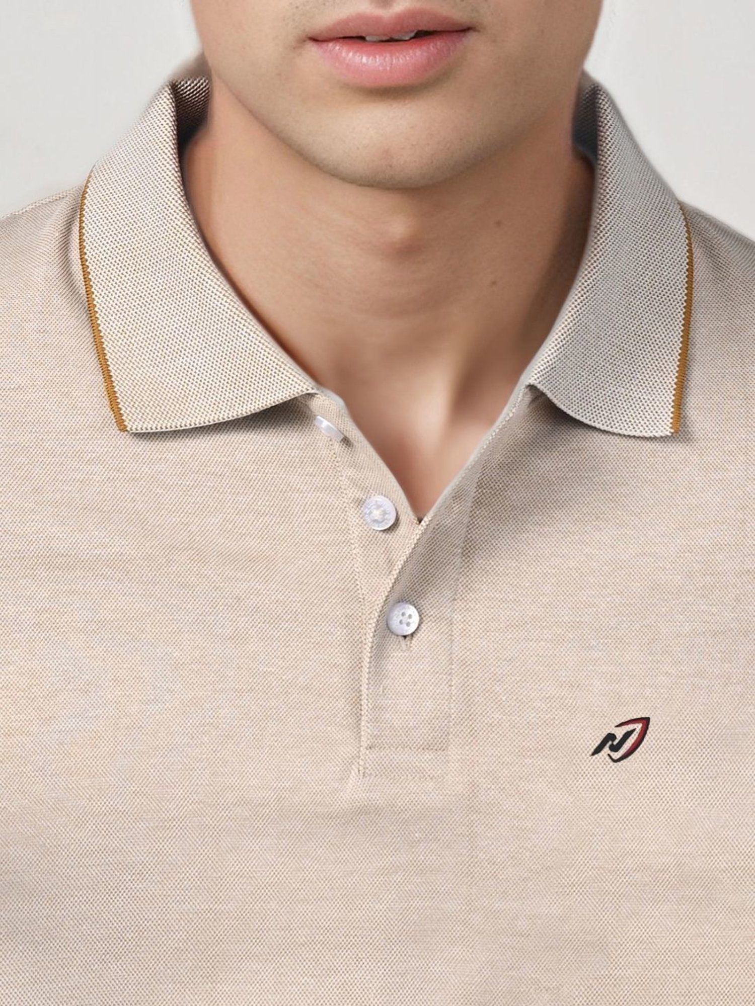 Lux Nitro Beige Cotton Regular Fit Texture Polo T-Shirt