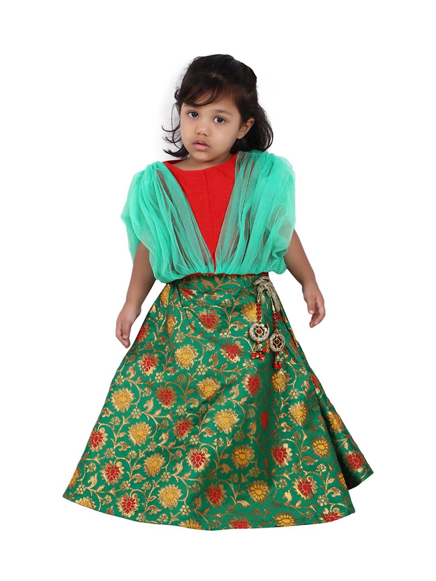 Passion Petals Kids Red & Green Printed Lehenga With Choli