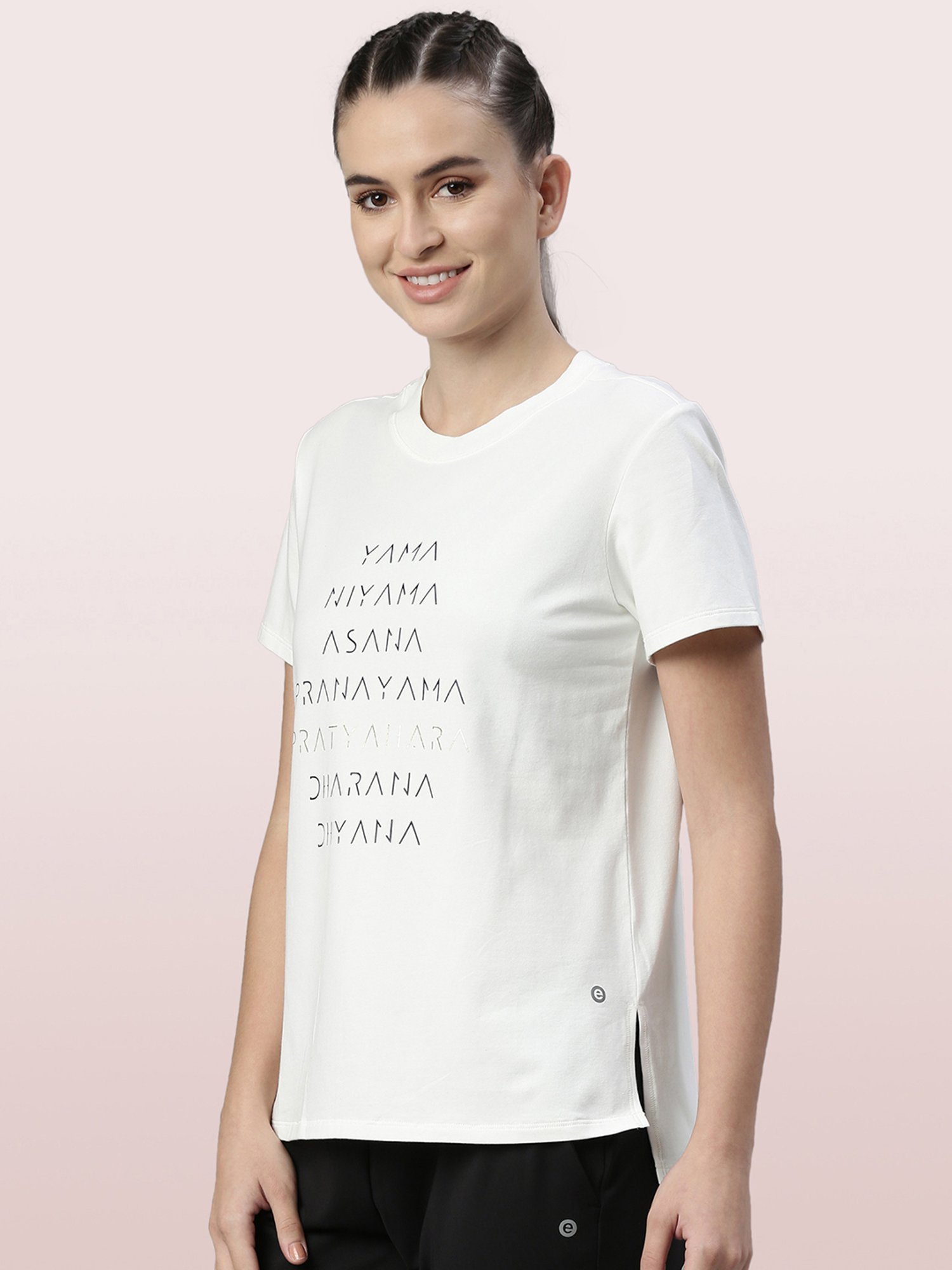 Enamor White Printed Crew T-Shirt