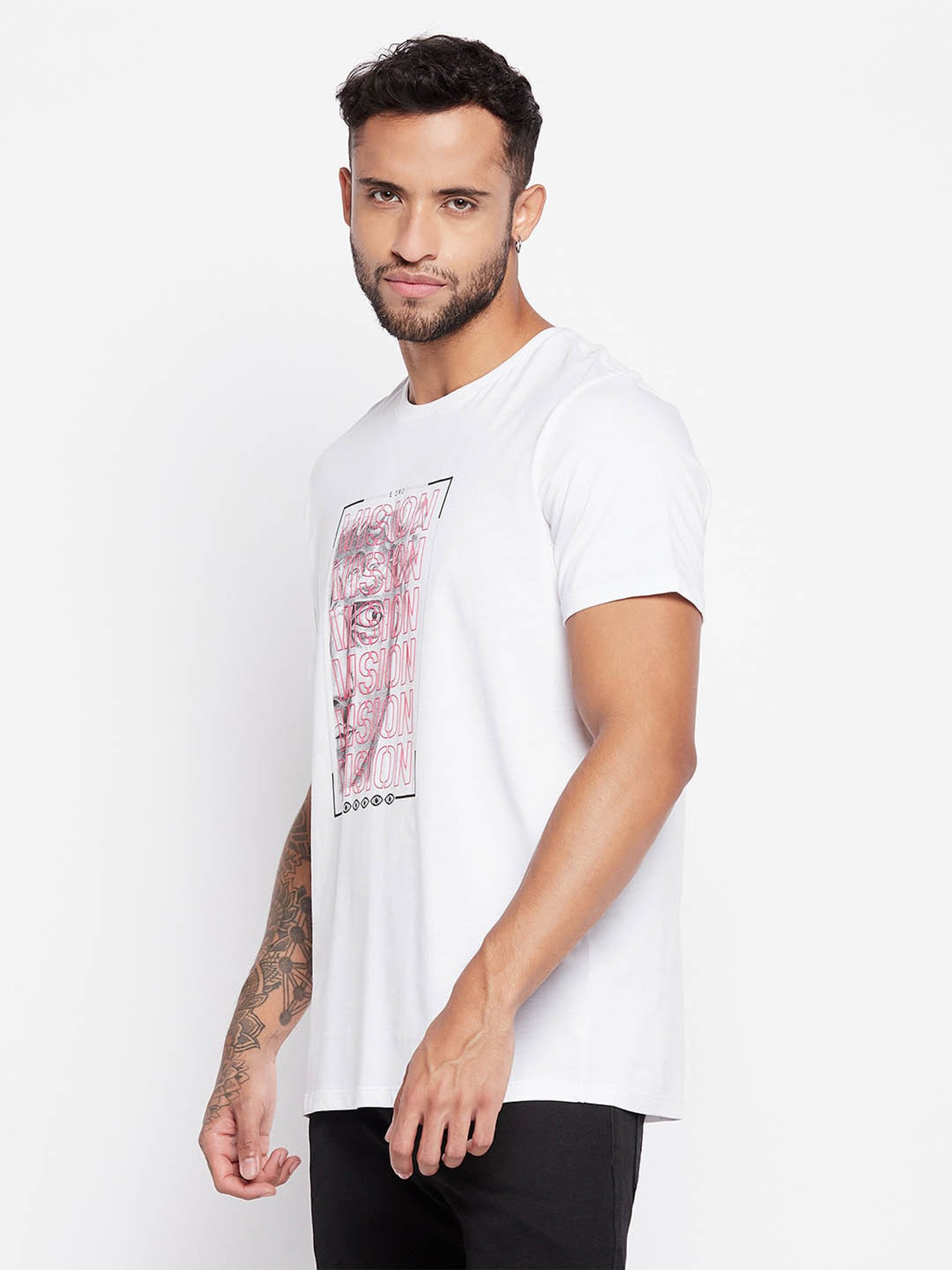 EDRIO White Regular Fit Printed T-Shirt