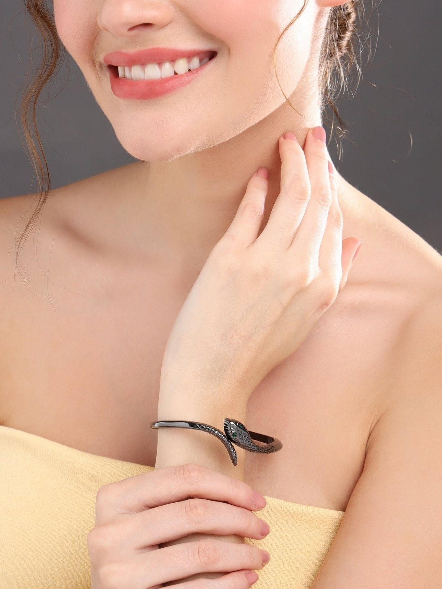 Prita by Priyaasi Blue-Eyed Studded Snake Gunmetal-Plated Bracelet