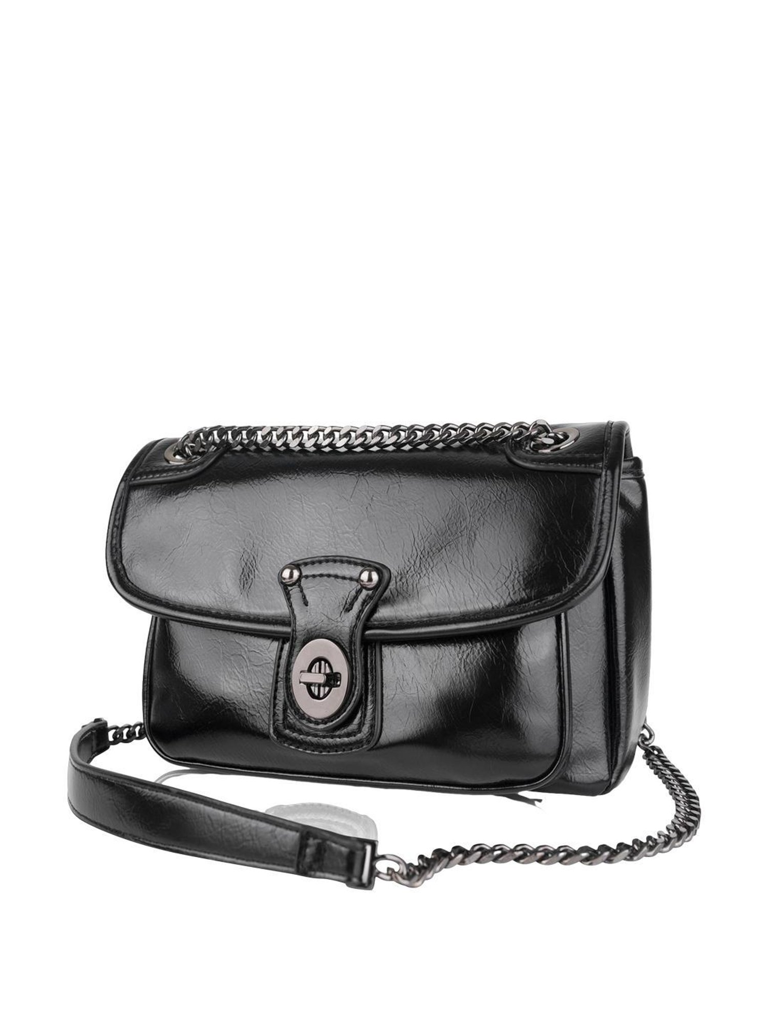 Angeline Black Solid Medium Sling Handbag