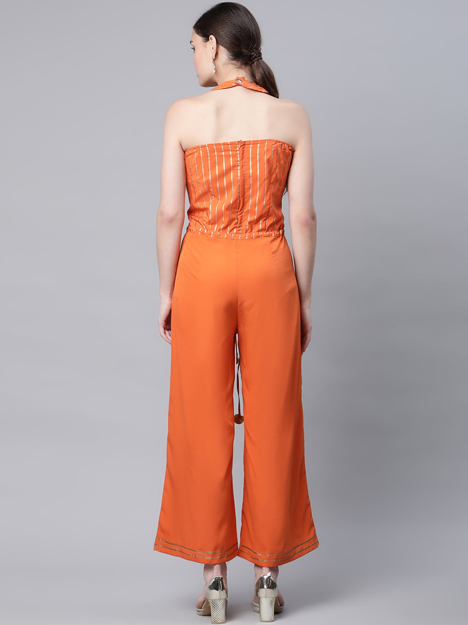 Ahalyaa Orange Striped Jumpsuit