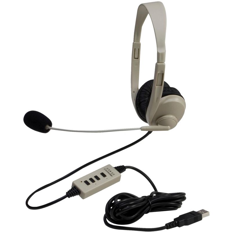 Califone 3064-USB Lightweight On-Ear Stereo Headset with Gooseneck Microphone and Inline Volume Control, USB Plug, Beige, Each