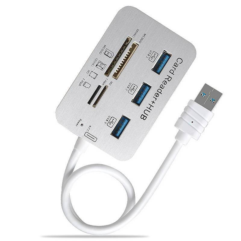 7-in-1 3 Port USB 3.0 Hub Support MS SD M2 TF Memory Card Reader 5Gbps SD to USB Adapter for Computer Laptop