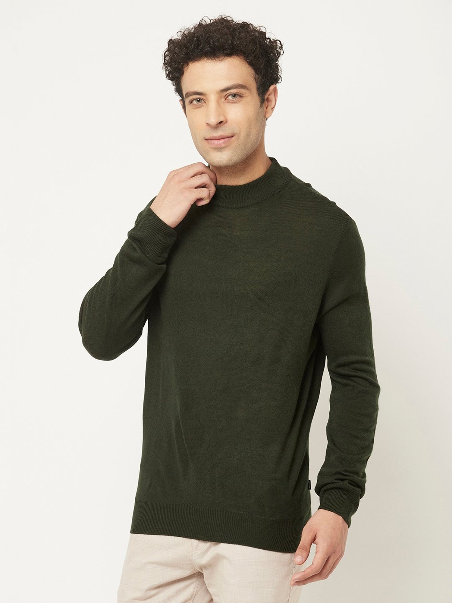 Crimsoune Club Green Regular Fit Round Neck Sweater