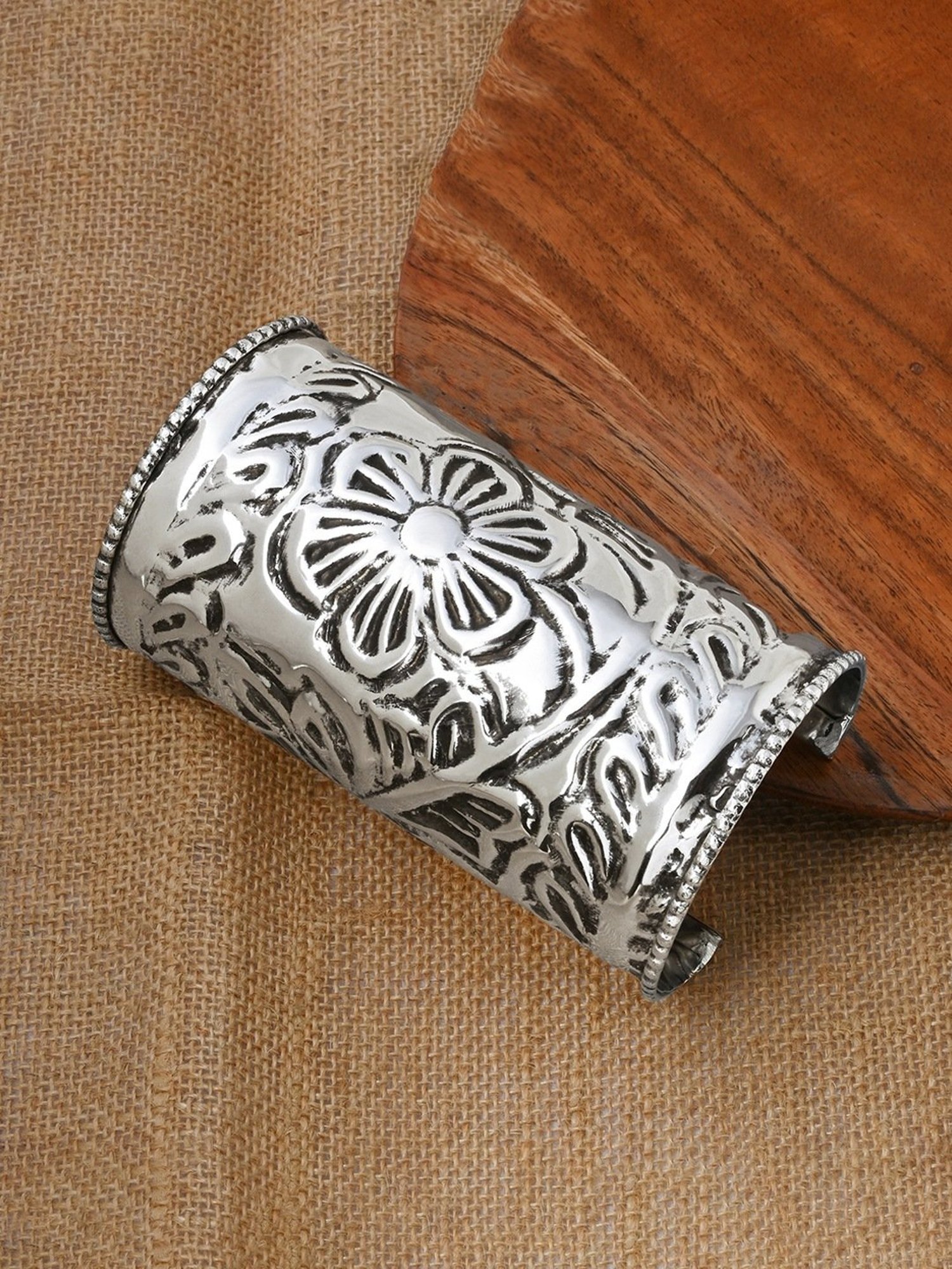 Teejh Kiarah Silver Oxidized Cuffs Bracelet