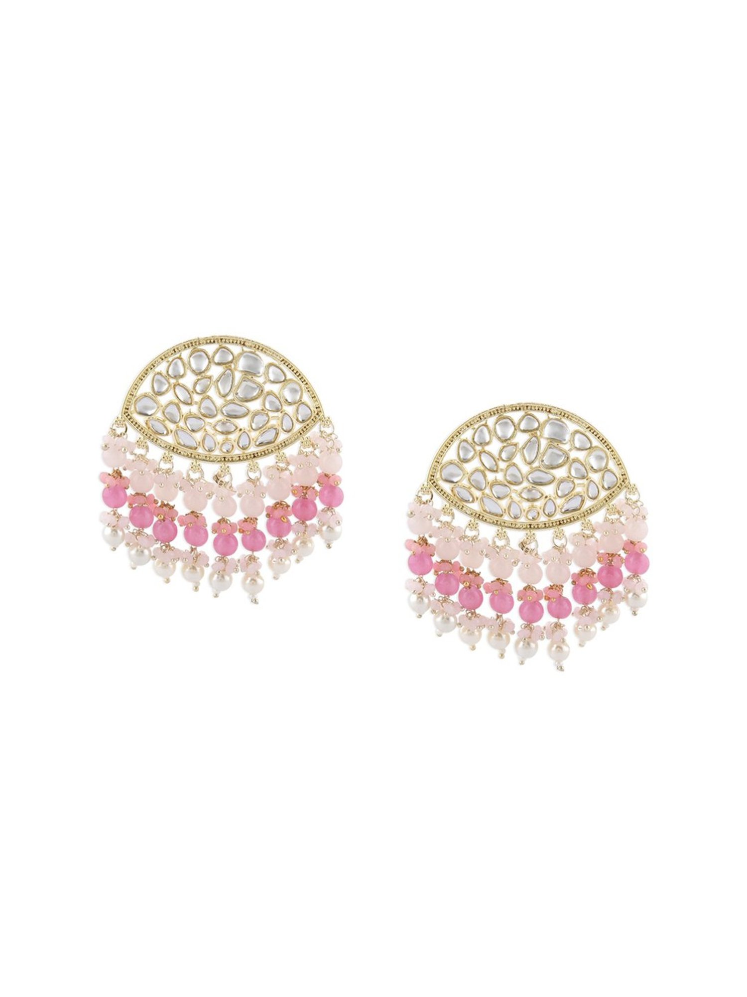 Zaveri Pearls Pink Cluster Beaded Ethnic Kundan Drop Earrings-ZPFK15187