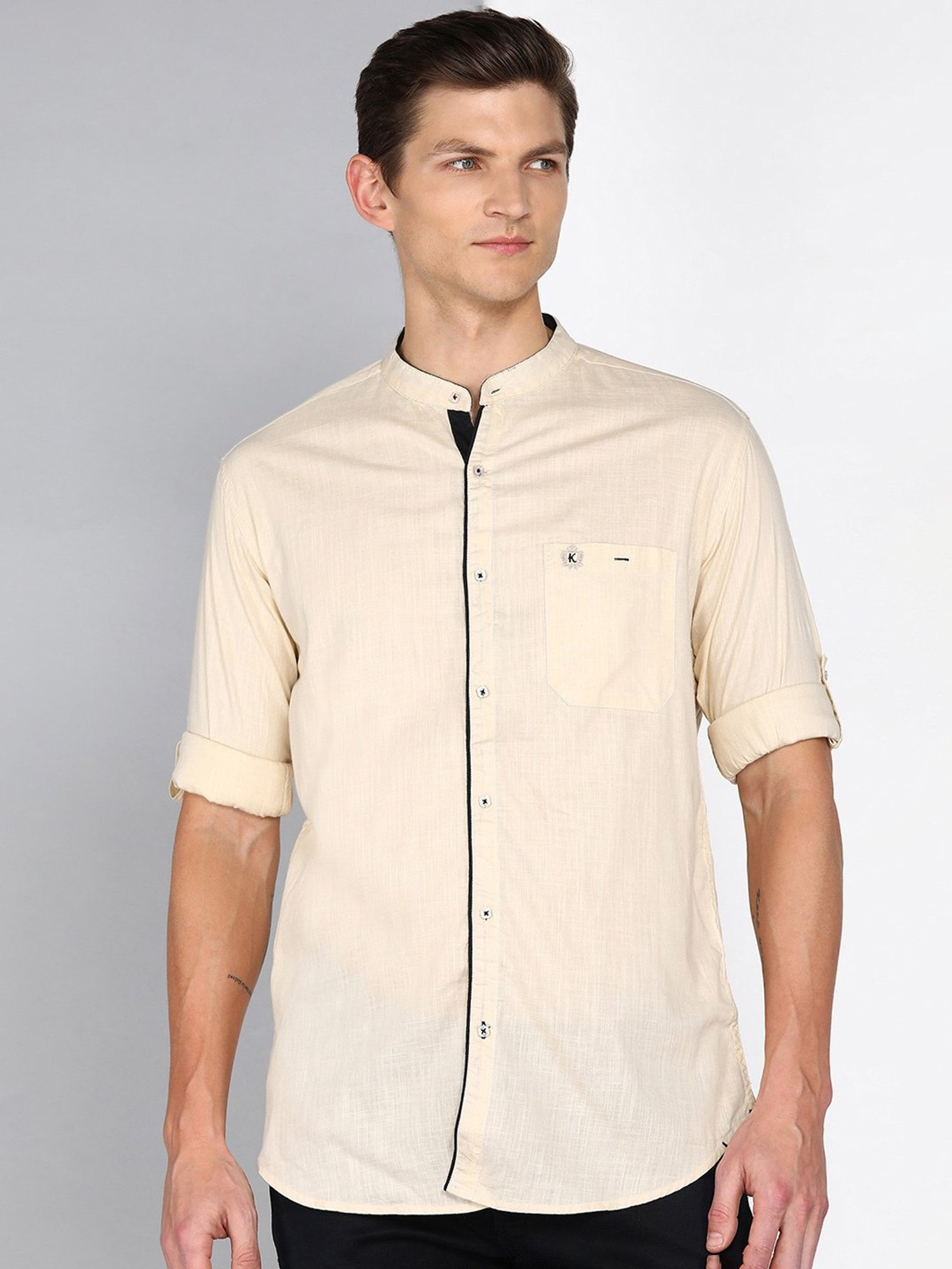 Kuons Avenue Light Beige Slim Fit Shirt