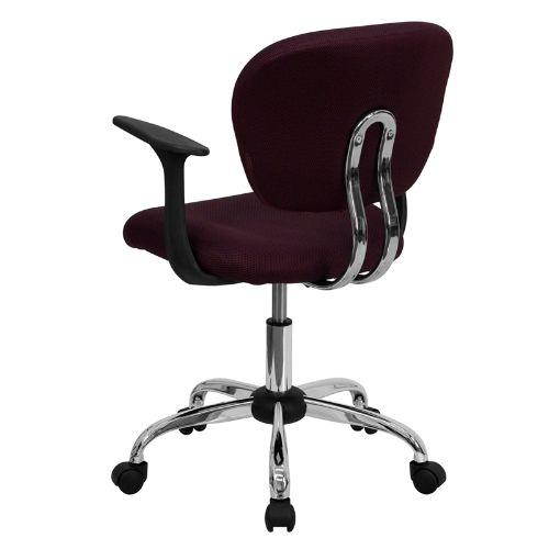 Mid-Back Burgundy Mesh Padded Swivel Task Chair with Chrome Base and Arms