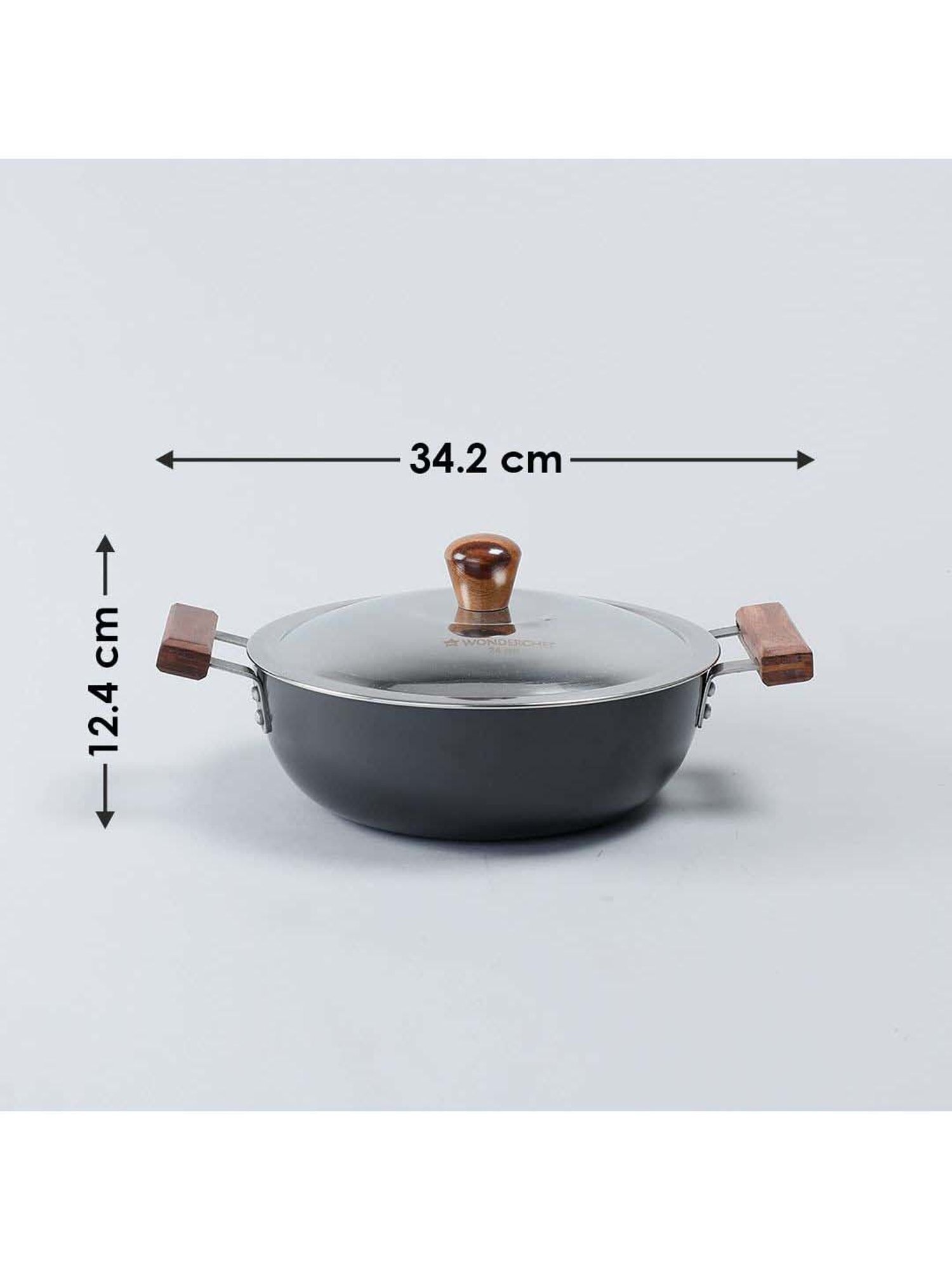 Wonderchef Ebony Hard Anodized Deep Kadhai with Lid