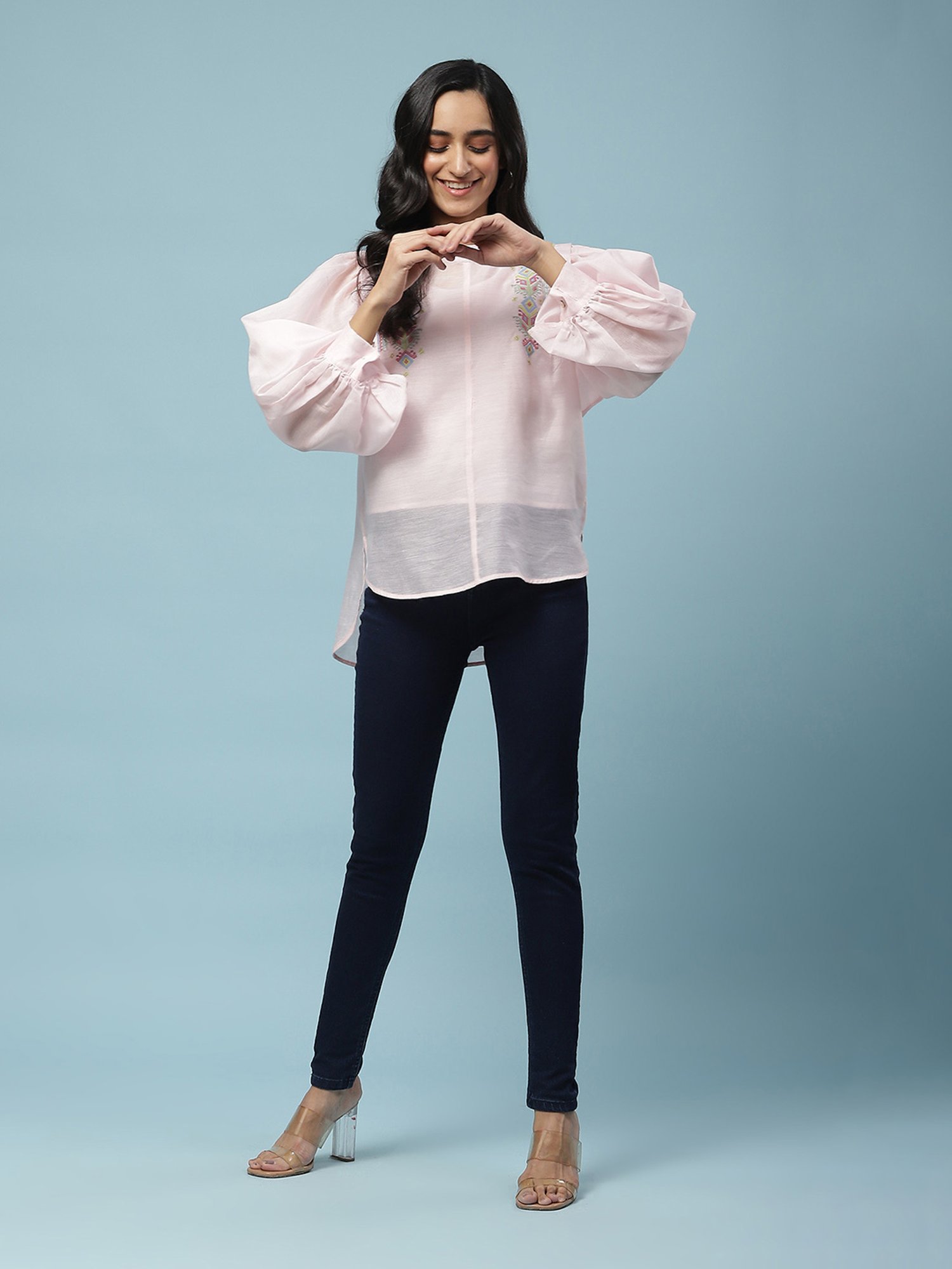 aarke Ritu Kumar Light Pink Embroidered Top With Camisole