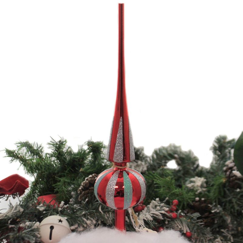Tree Topper Finial 12.5" Red Modern Tree Topper Glittered Stripes  -  Tree Toppers