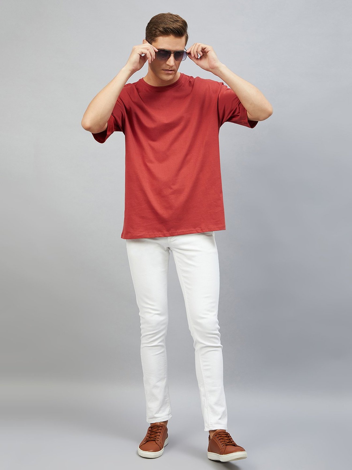 CHIMPAAANZEE Red Loose Fit Oversized Crew T-Shirt