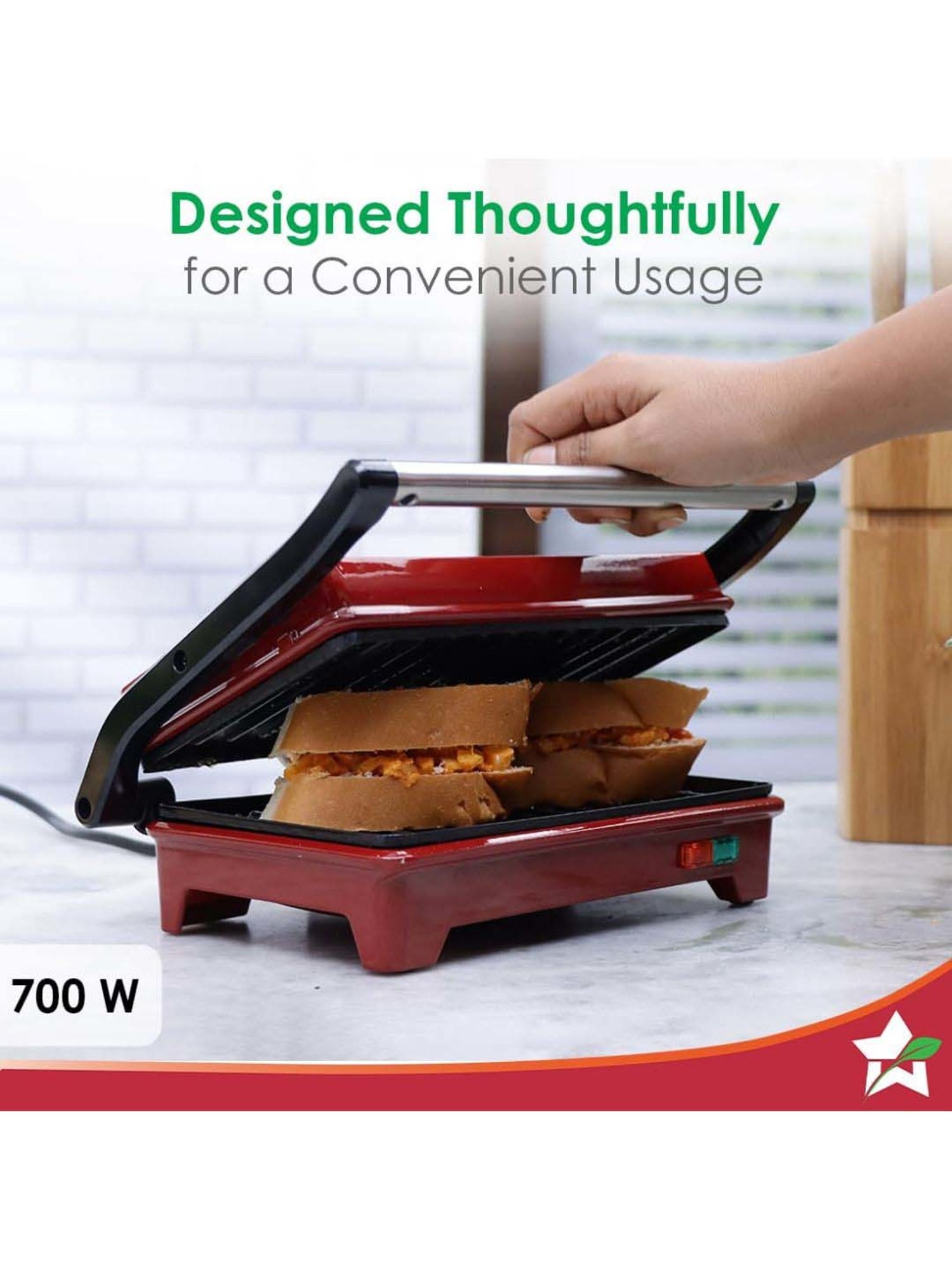 Wonderchef Sanjeev Kapoor Tandoor Mini Plus 3-in-1 Toaster, Griller & Sandwich Maker (700W, Red)