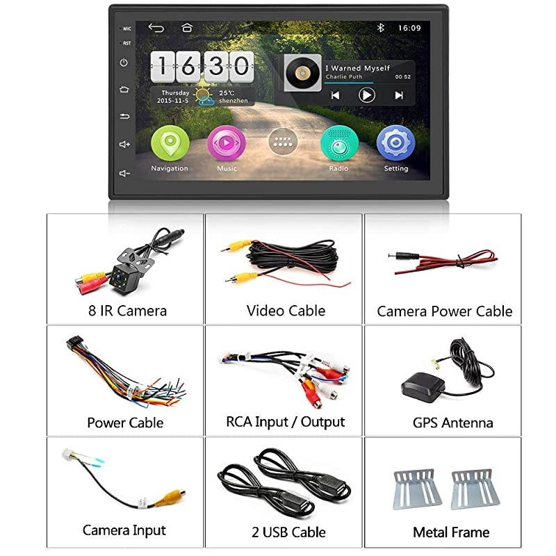 Din Android Car Stereo with GPS 7 Inch Capacitive Touch Screen FM Radio Reciever Supports Mirror Link WiFi Connect Steering Wheel Remote Control + Backup Camera