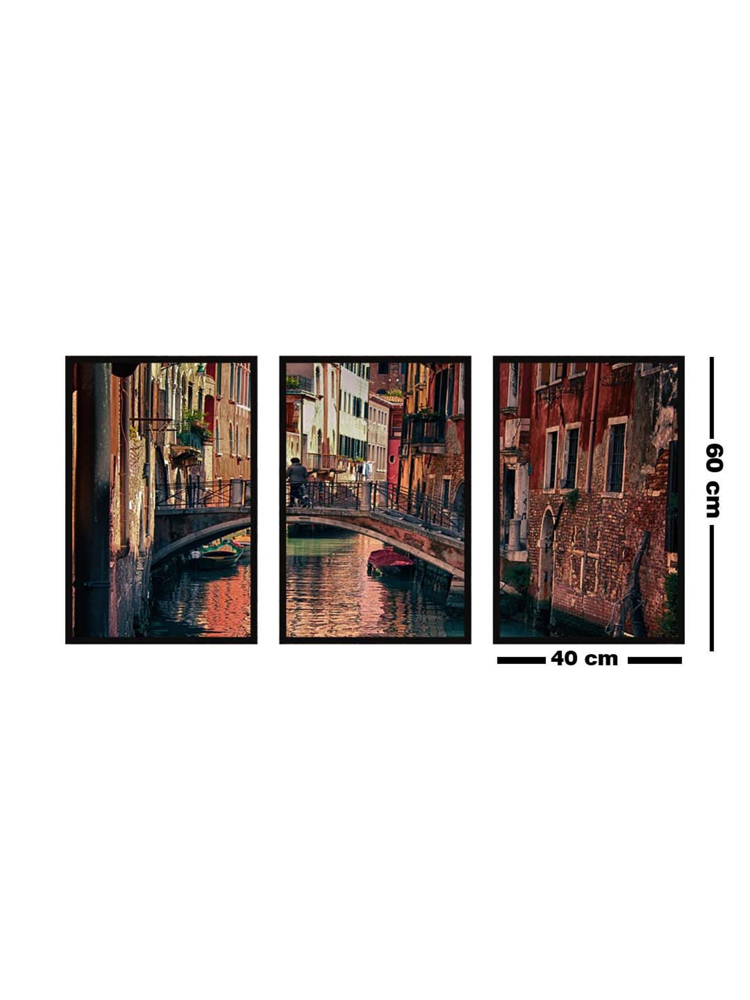 999store Brown Printed City Of Venice Painting Set Of 3