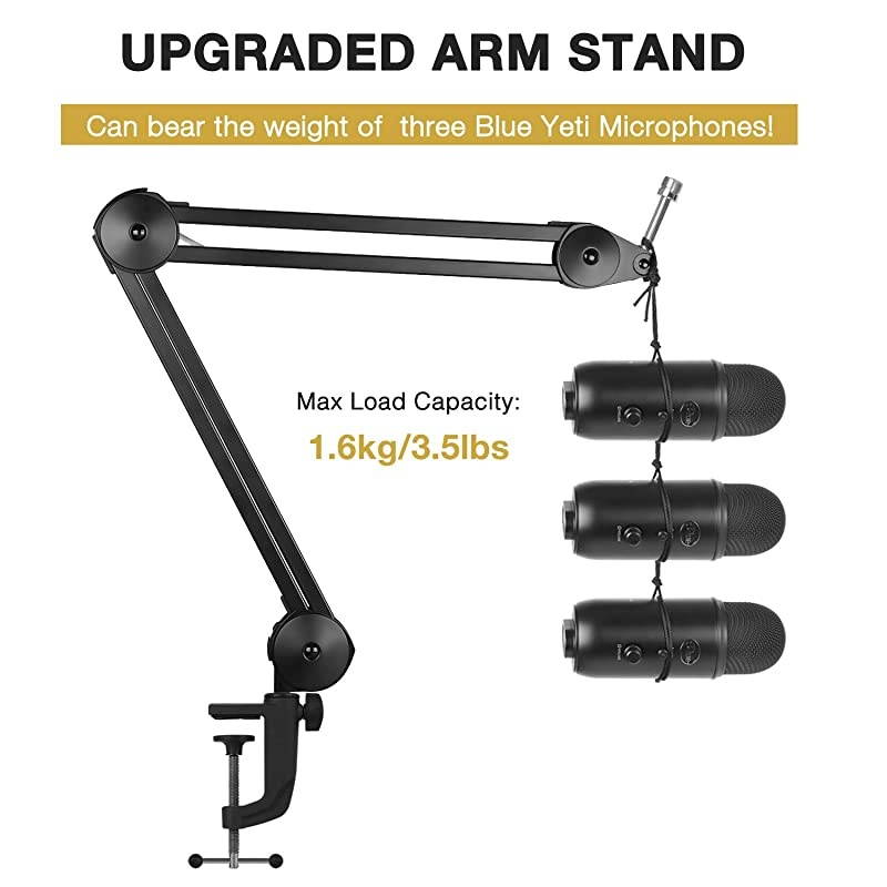 Microphone Arm Stand Heavy Duty Mic Arm Microphone Stand Suspension Scissor Boom Stands with Mic Clip and Cable Ties for Blue Yeti Snowball and Blue Yeti NanoMedium