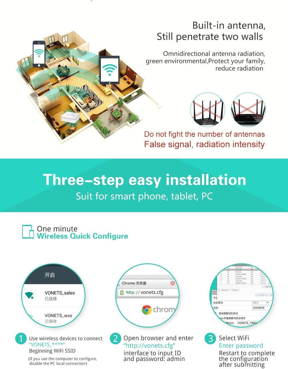 VONETS Mini Portable Wireless Travel WiFi Router Networking WiFi Bridge Repeater AP Module WiFi Booster Range Extender 300Mbps VAR11N-300