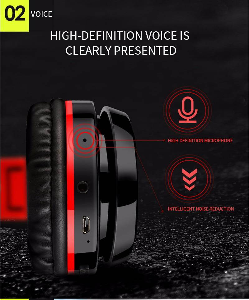 DPRUI Newest Headphones Bluetooth Headset Foldable Sports Headphone Adjustable Earphones with Microphone For PC mobile phone Mp3 (Red Black)