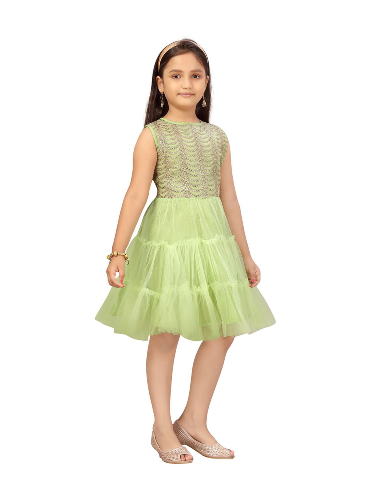 Aarika Kids Sea Green Embellished Dress