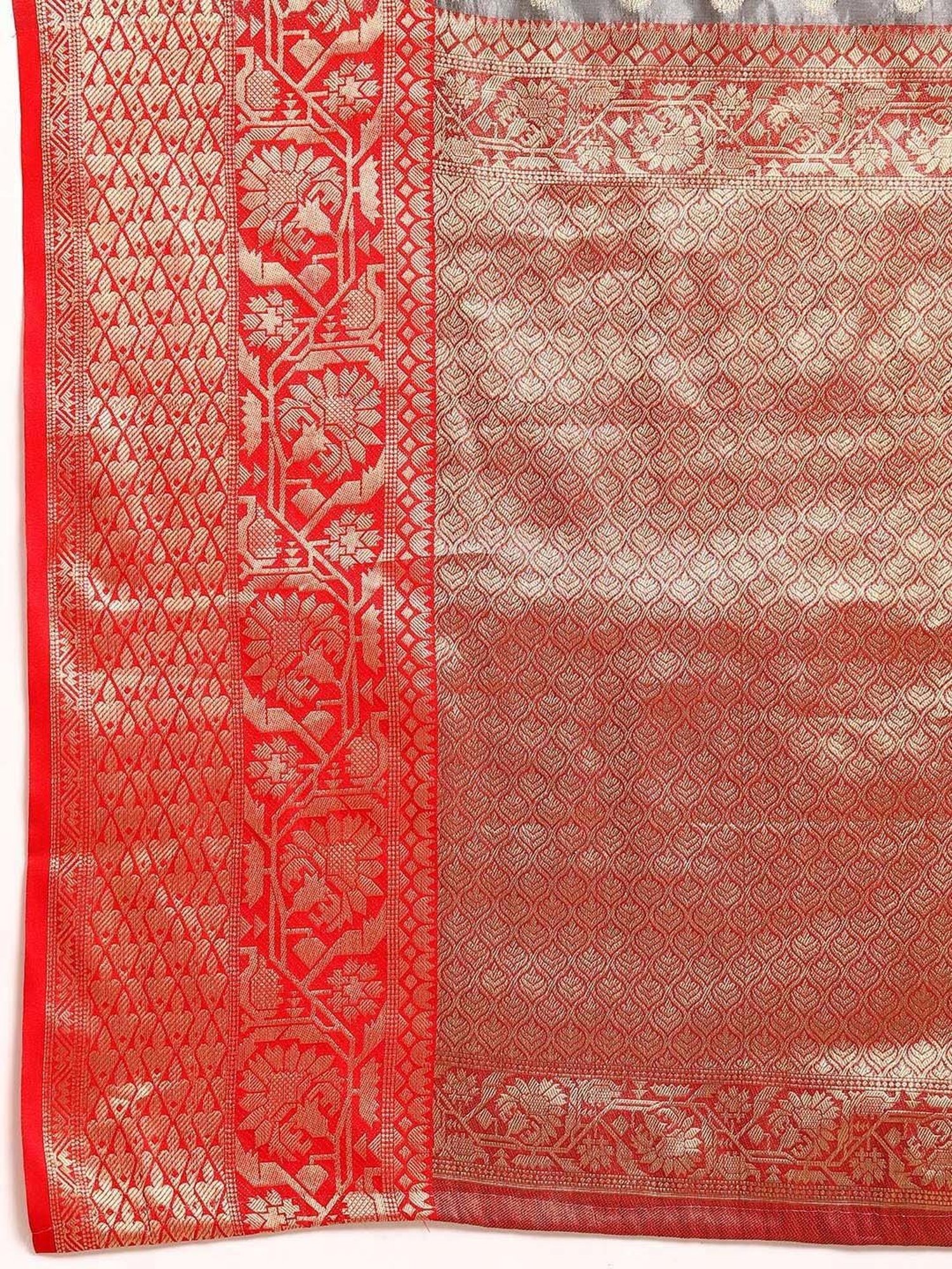 Silk Land Grey & Red Woven Saree With Unstitched Blouse