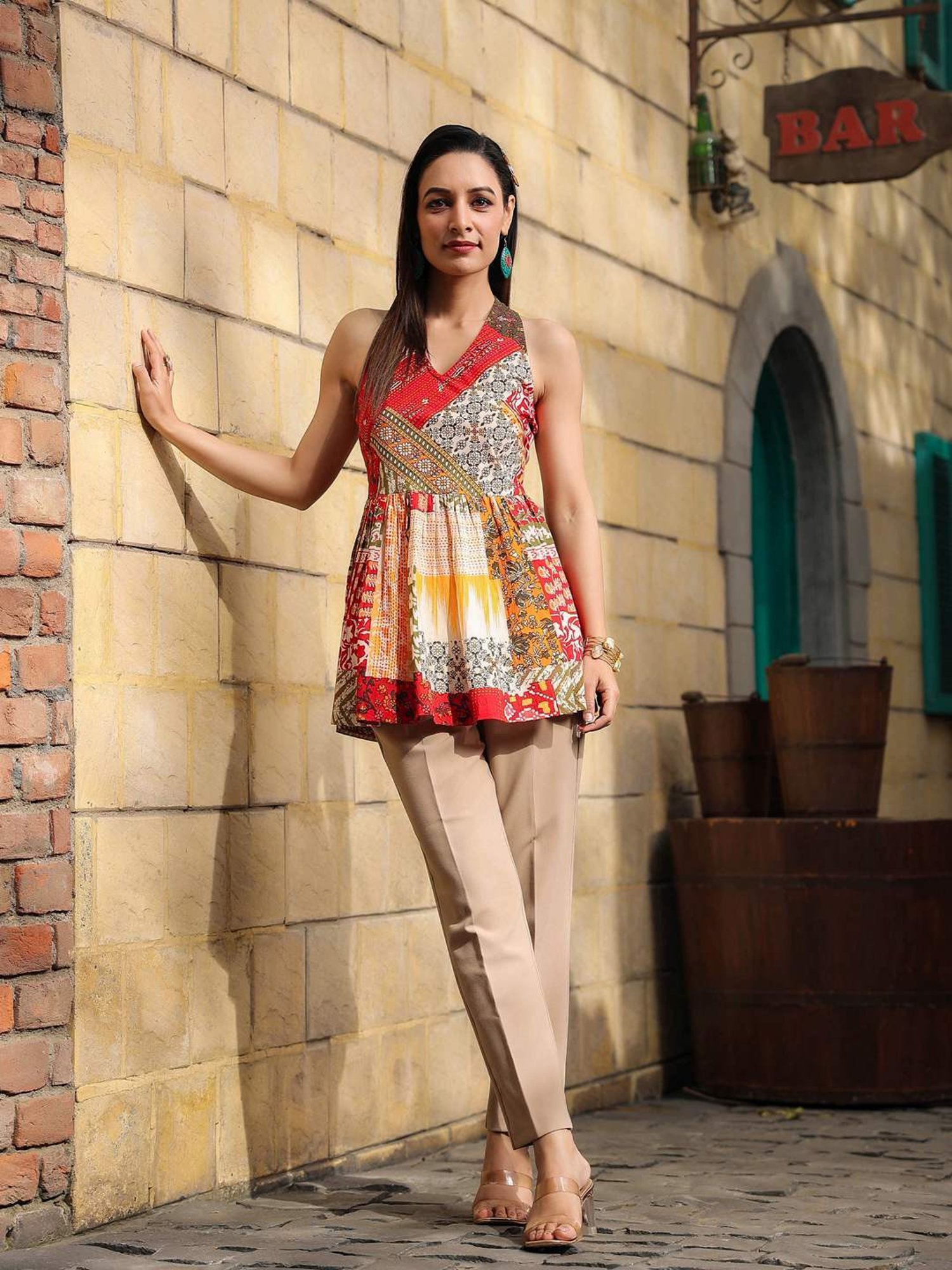 Rain and Rainbow Multicolored Cotton Printed Top